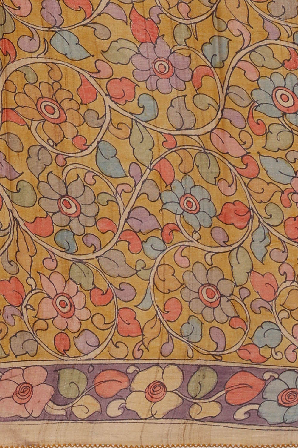 Image of Printed Tussar Dark Red Saree